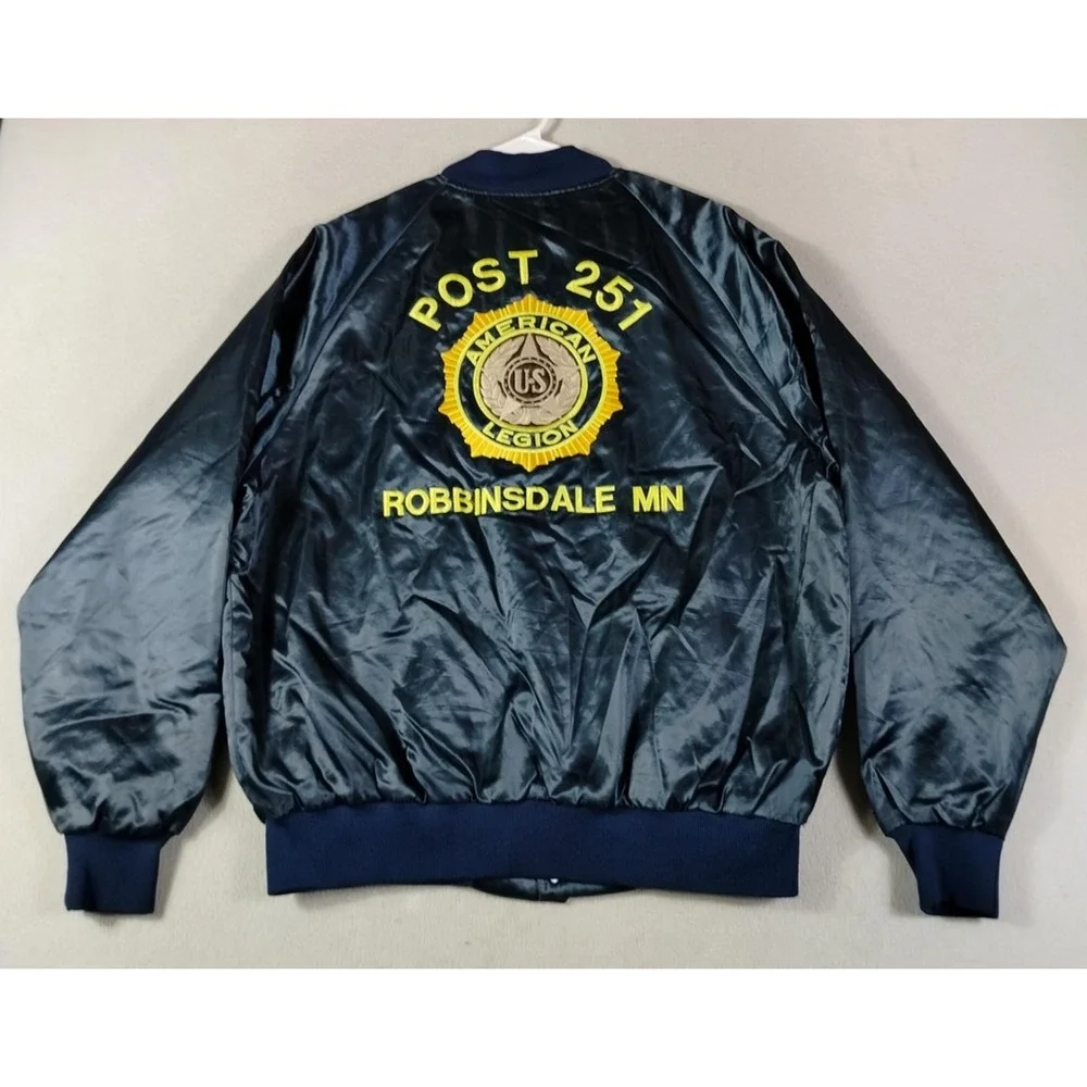 Vintage Satins Jacket Mens XL Blue Satin American Legion Robbinsdale MN Post 251